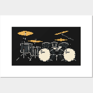 Pixel Black Double Bass Drums Posters and Art